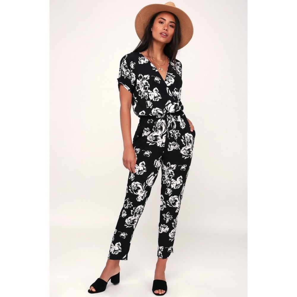 Lulu’s black & white floral jumpsuit